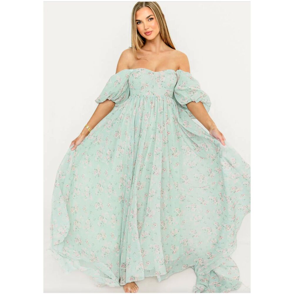 Worth Collective Willow Maxi Dress Cottage Sage Size Medium New